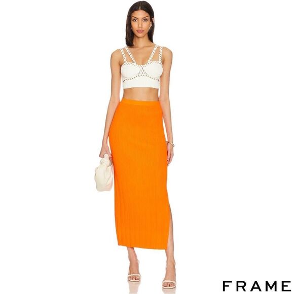 FRAME **NWT** Mixed Rib Cutout Skirt in Bright Tangerine - Picture 8 of 15